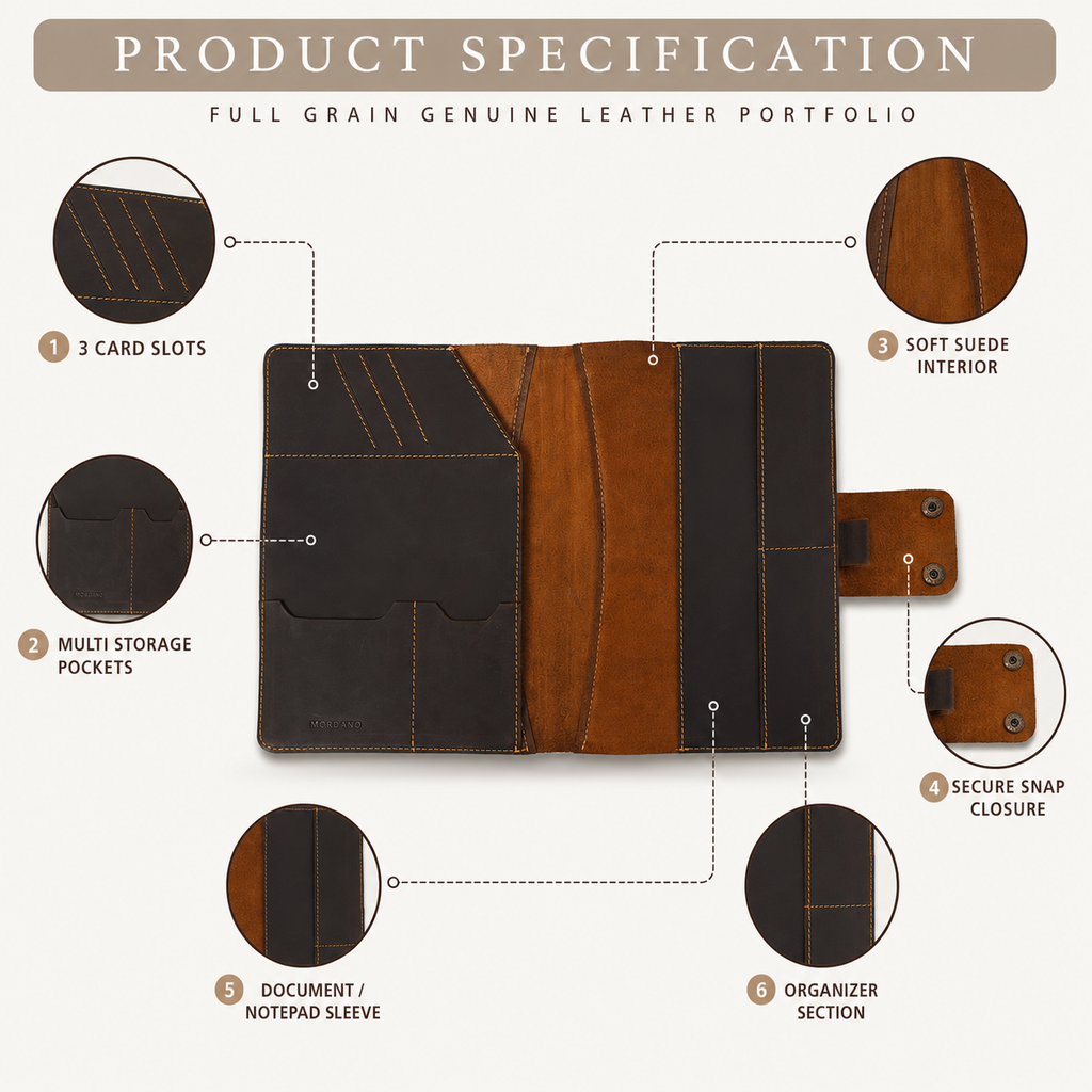 Personalized A4 Leather Portfolio Organizer for Men & Women – Professional Padfolio with Zipper Closure, Resume & Document Holder, Refillable Writing Journal Binder for Business, Meetings & Travel