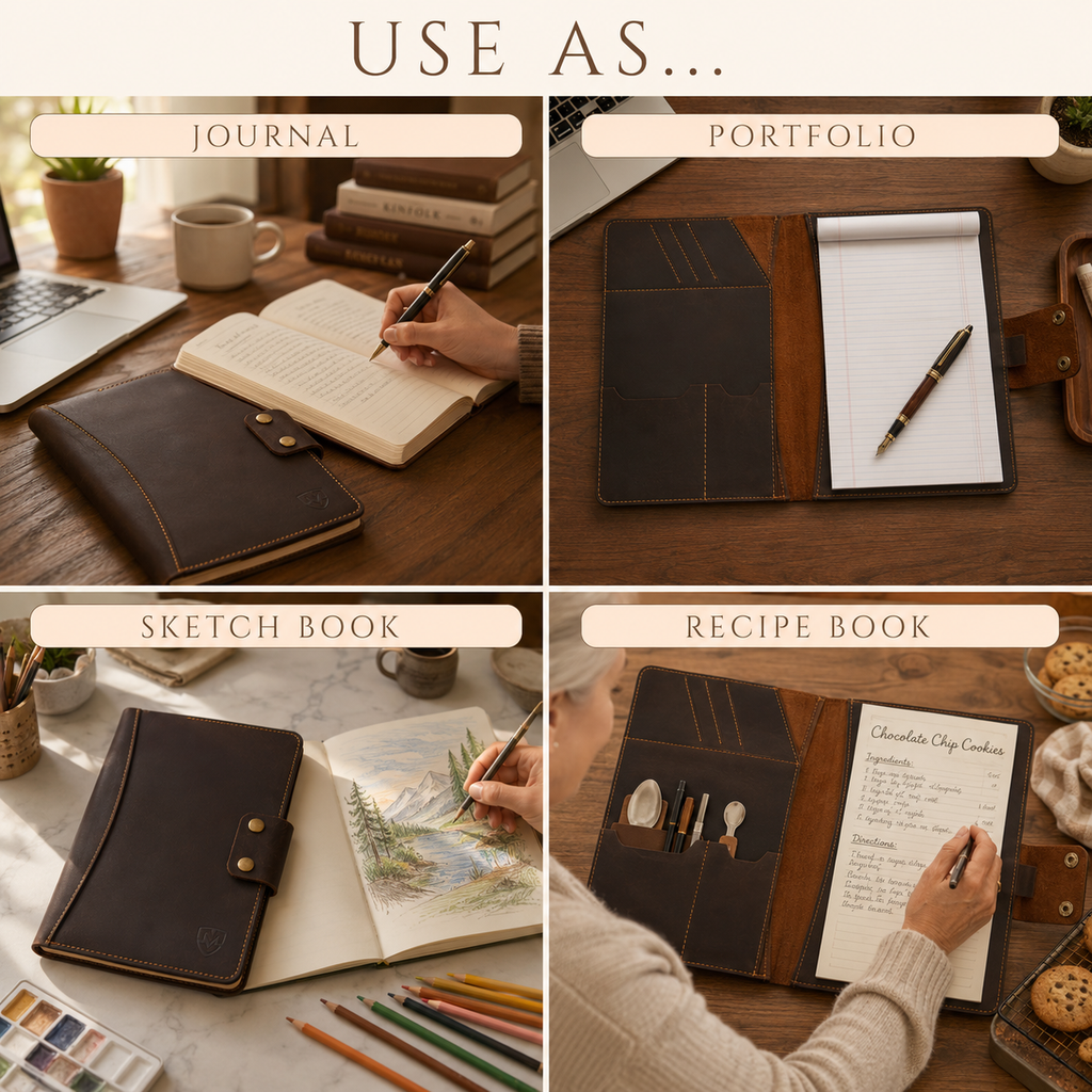 Personalized A4 Leather Portfolio Organizer for Men & Women – Professional Padfolio with Zipper Closure, Resume & Document Holder, Refillable Writing Journal Binder for Business, Meetings & Travel