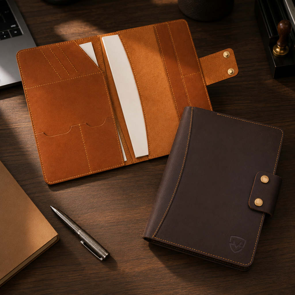 Personalized A4 Leather Portfolio Organizer for Men & Women – Professional Padfolio with Zipper Closure, Resume & Document Holder, Refillable Writing Journal Binder for Business, Meetings & Travel