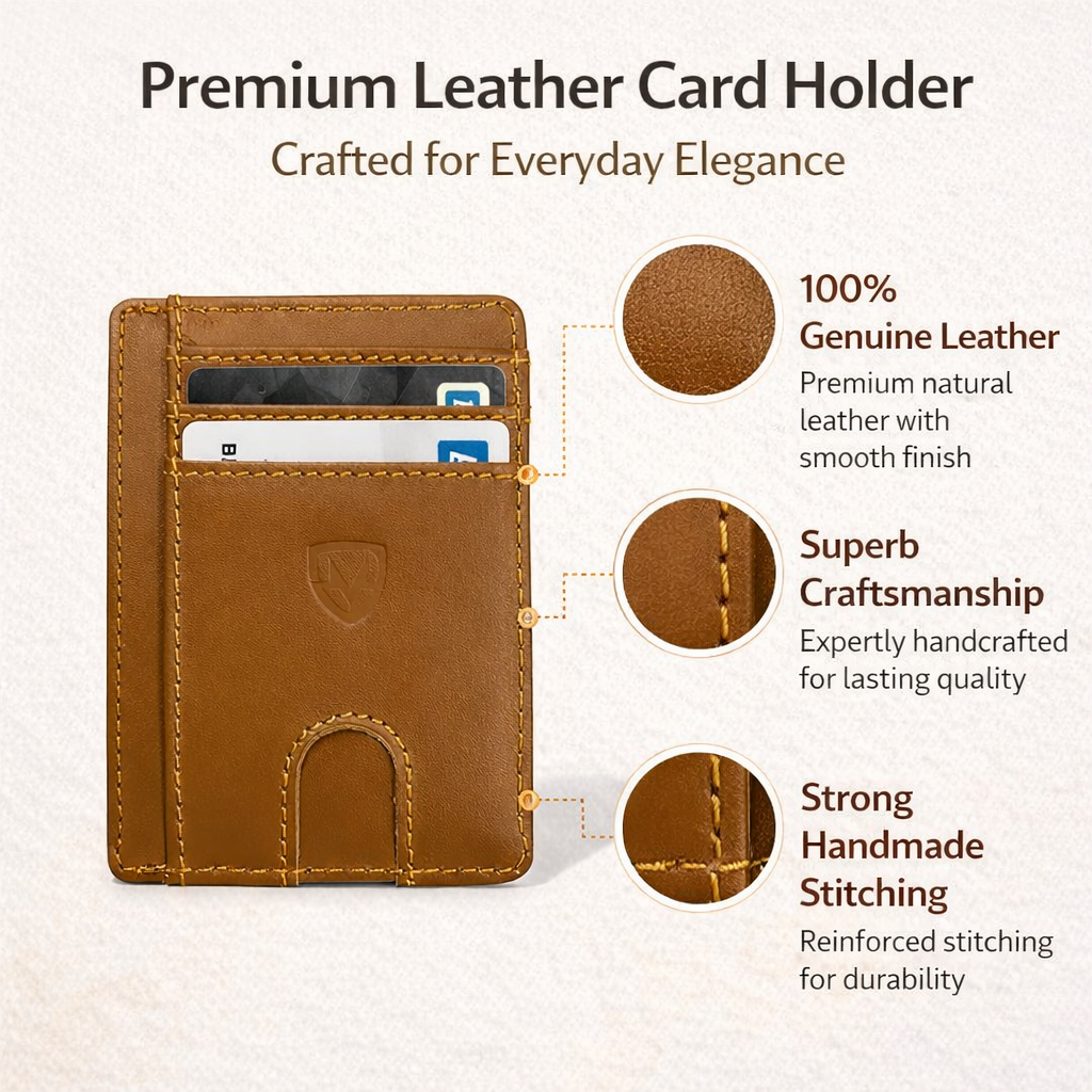 Brown Leather Card Holder in Tx with genuine leather, superb craftsmanship and strong handmade stiching.