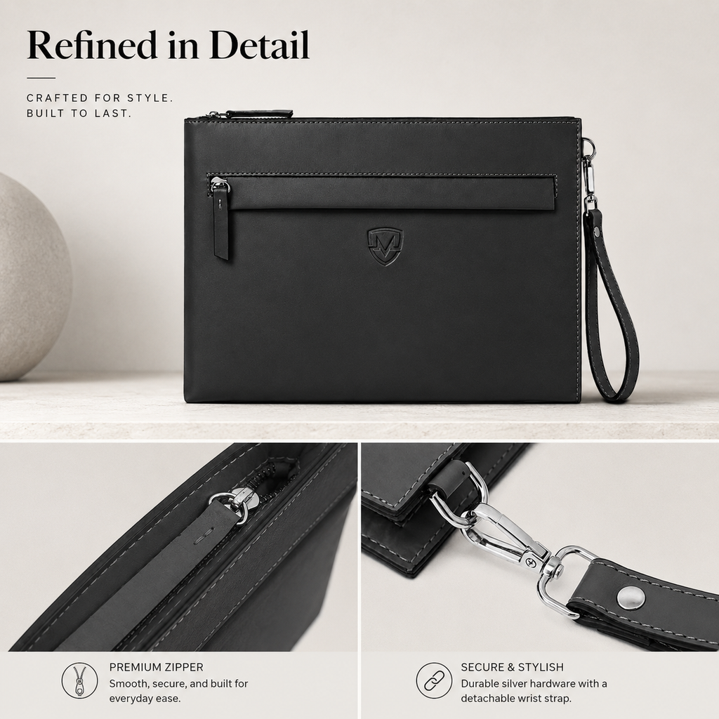 Genuine Leather Clutch Wristlet Pouch