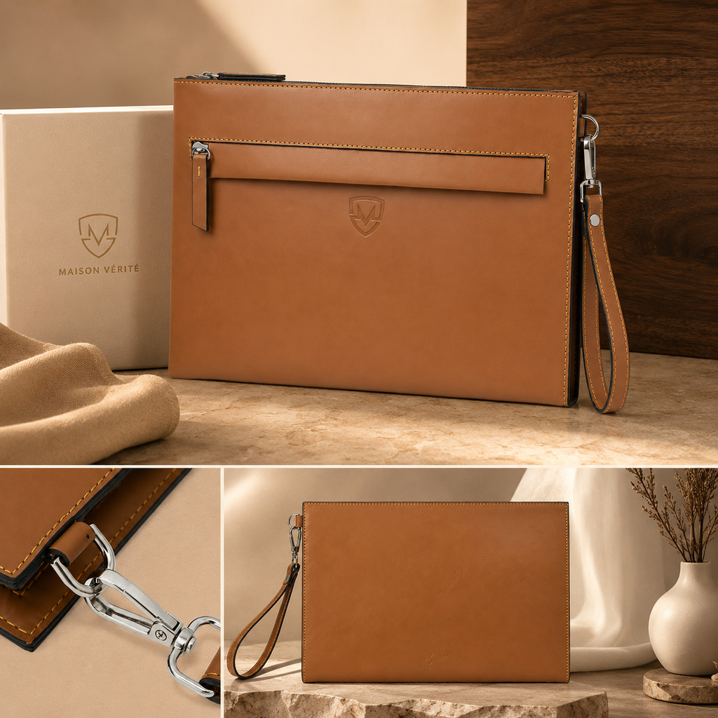 Genuine Leather Clutch Wristlet Pouch