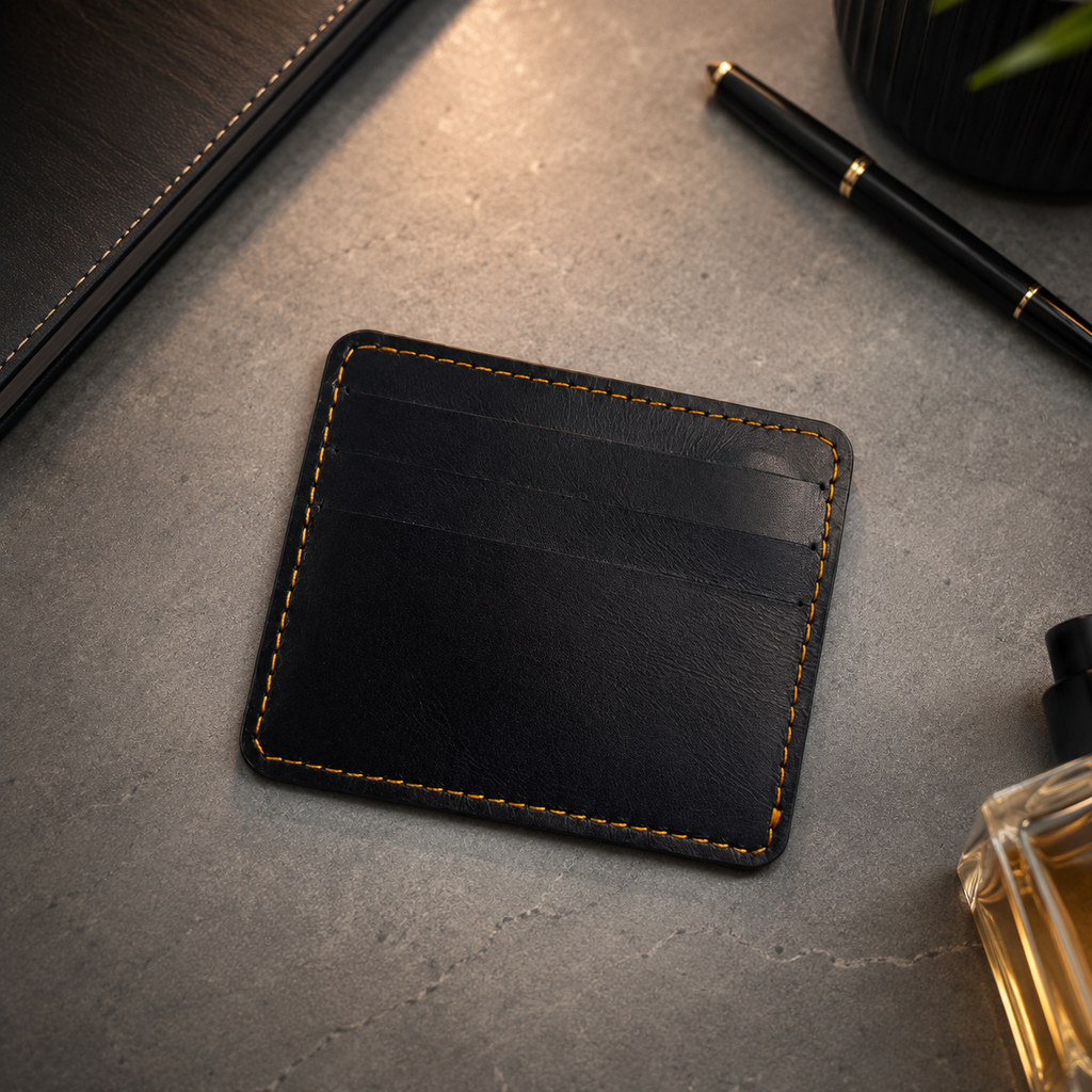 Slim Black Leather Card Wallet for Men