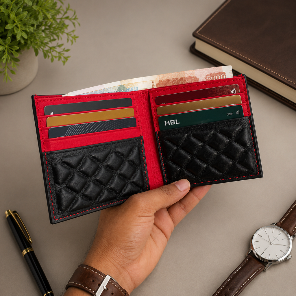 Premium Red & Black Leather Bi-Fold Wallet for Men