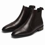 Men's Dark Brown Leather Cap-Toe Chelsea Boots with Leather Sole