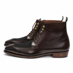 Handcrafted Dark Brown Leather Split-Toe Boots with Leather Sole