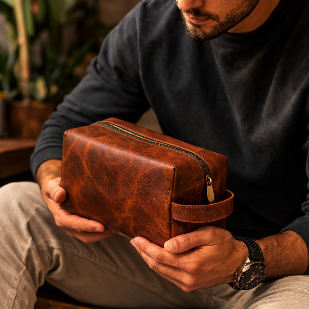 Crazy Horse Leather Shaving Kit – Vintage Travel Toiletry Bag for Men