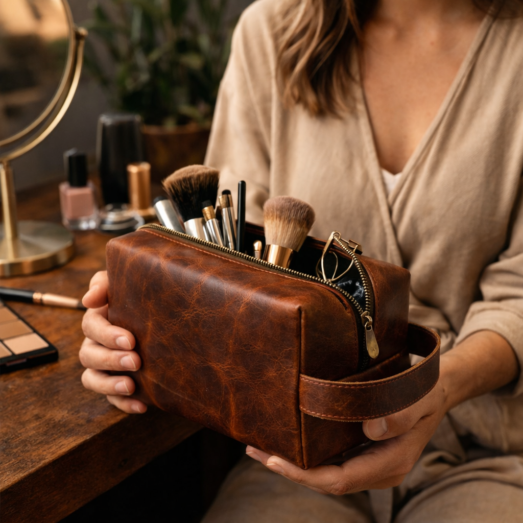 Crazy Horse Leather Shaving Kit – Vintage Travel Toiletry Bag for Men