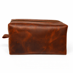 Leather travel organizer for men vintage toiletry bag with zipper closure