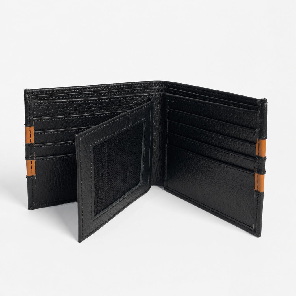 lassic Black Wallet with Tan Accent Stripes