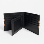 lassic Black Wallet with Tan Accent Stripes