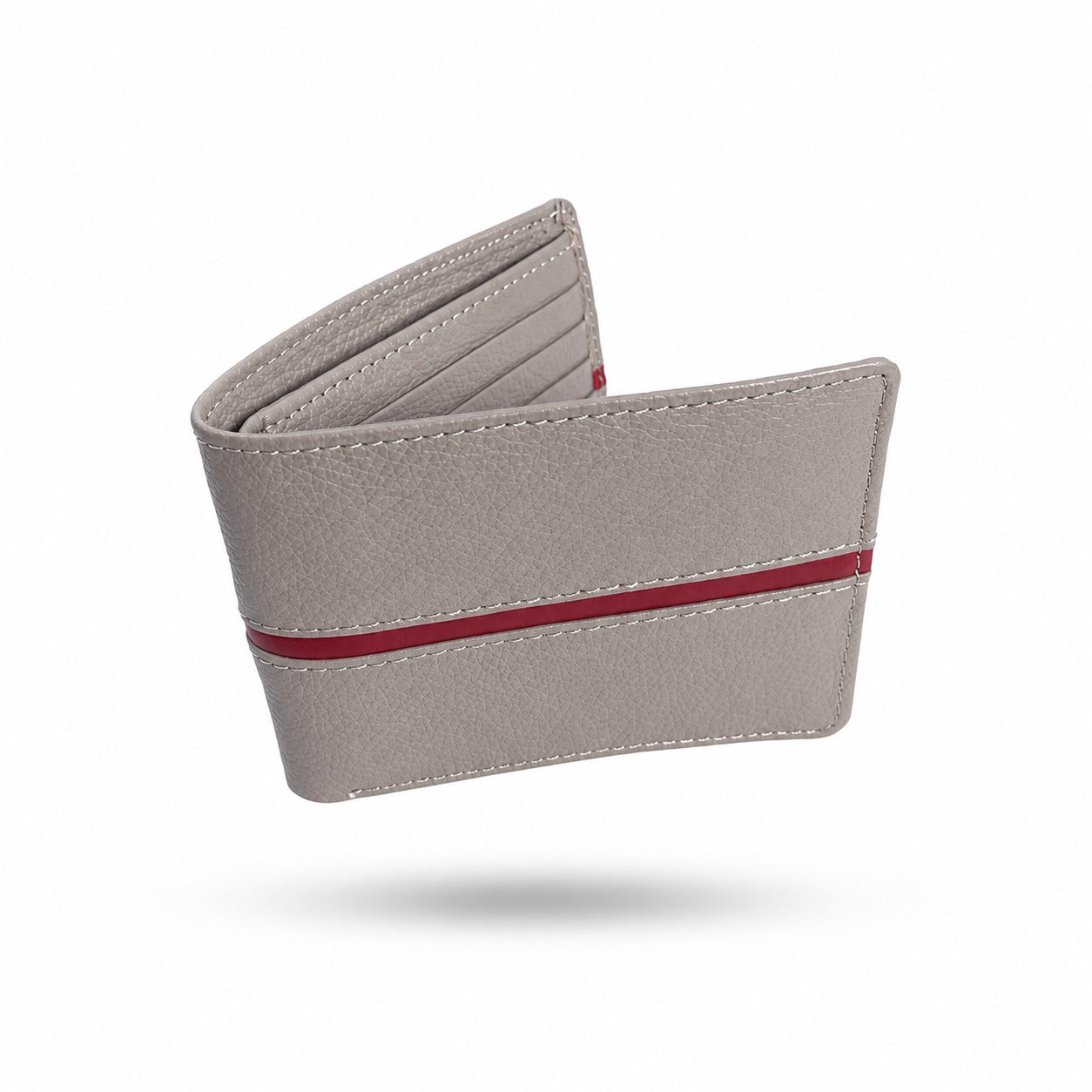 Premium Men's Leather Bifold Wallet – Grey with Red Accent | Slim Card Holder | Cash Wallet
