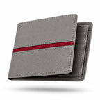 Premium Men's Leather Bifold Wallet – Grey with Red Accent | Slim Card Holder | Cash Wallet