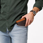 Premium Men's Leather Bifold Wallet – Button Closure | Coin Pocket | Card Holder | Brown