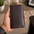 Premium Genuine Leather Long Wallet for Men – Dark Brown | Button Closure | Card Holder & Cash Wallet