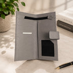 Premium Leather Long Wallet for Men – Button Closure | Card Holder | Zip Pocket | Brown & Grey