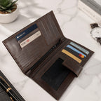 Premium Genuine Leather Long Wallet for Men – Dark Brown | Button Closure | Card Holder & Cash Wallet