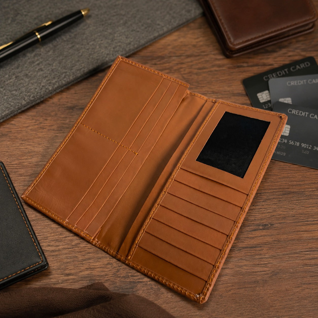 Premium Genuine Leather Long Wallet for Men – Brown | RFID Card Holder | Slim Bifold Wallet