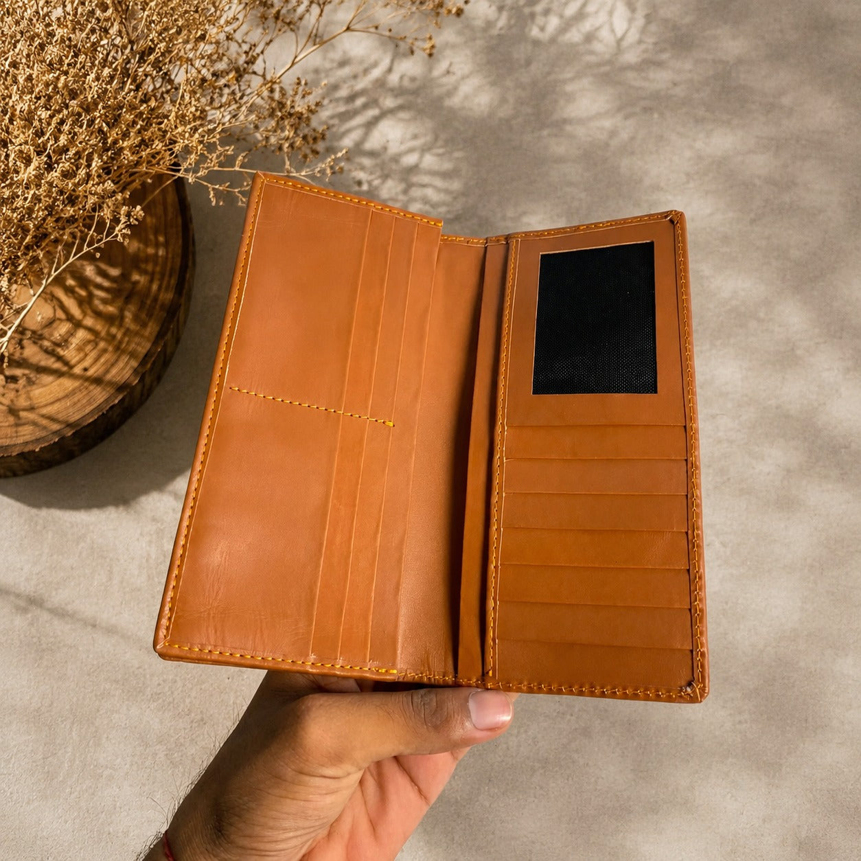 Premium Genuine Leather Long Wallet for Men – Brown | RFID Card Holder | Slim Bifold Wallet