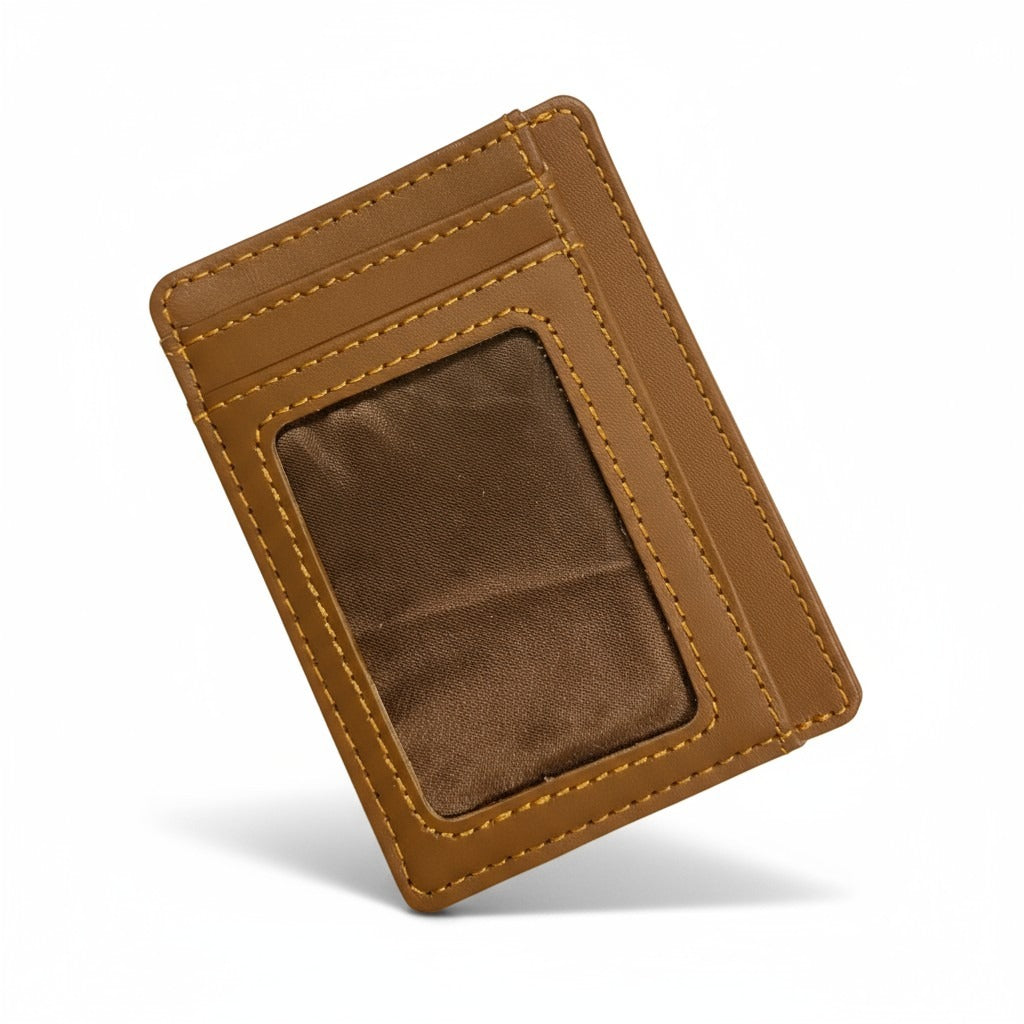 Slim leather card holder wallet for men minimalist front pocket design Texas USA

