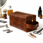 Mens shaving kit bag durable leather toiletry pouch for travel and storage